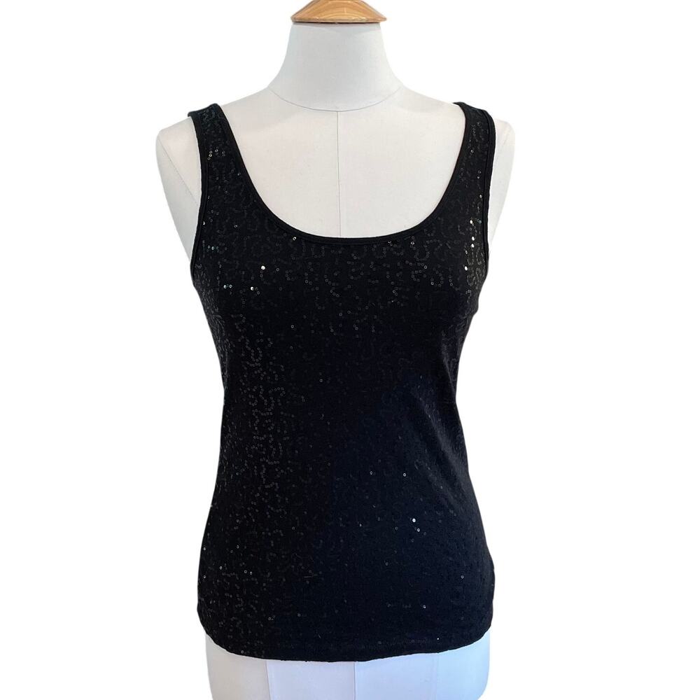 Old Navy Black Sequin Tank Top, Scoop Neck, Glam, Edgy, Size M